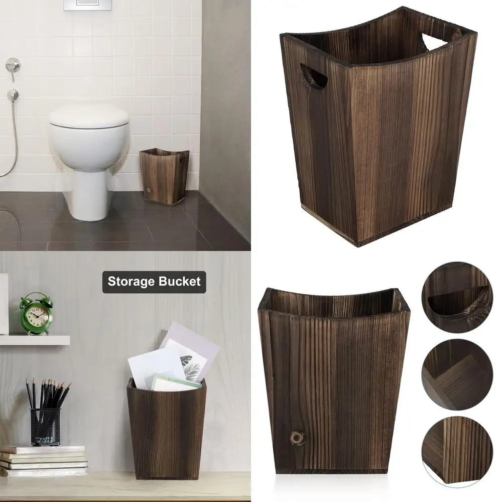 

Компактная прямоугольная коричневая корзина для мусора с ручками для домашнего, офиса и гостиницы