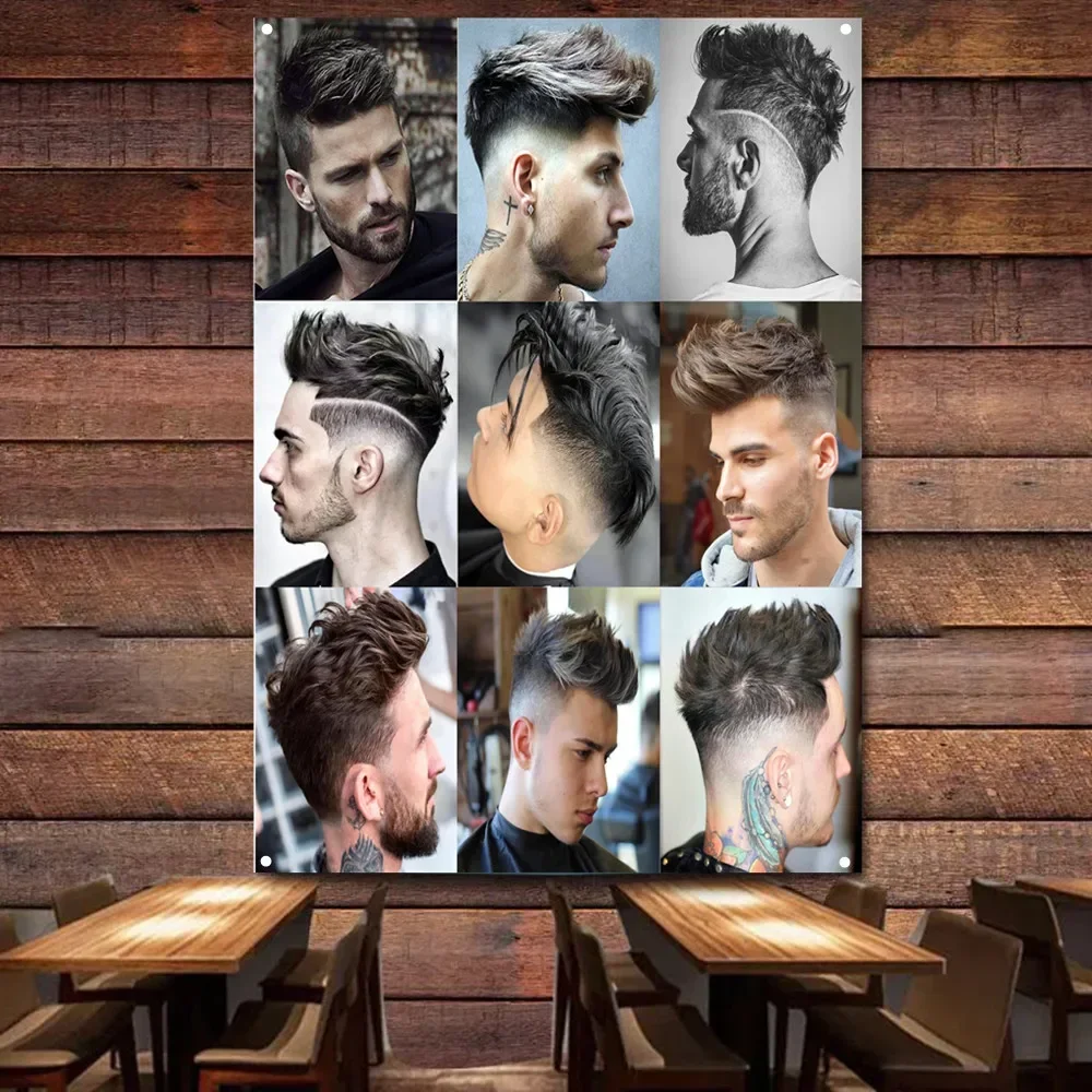 Best Men's Short Side Hairstyles Retro Barber Shop Signboard Wall Decor Banner Flag Haircut and Shave Salon Poster Tapestry