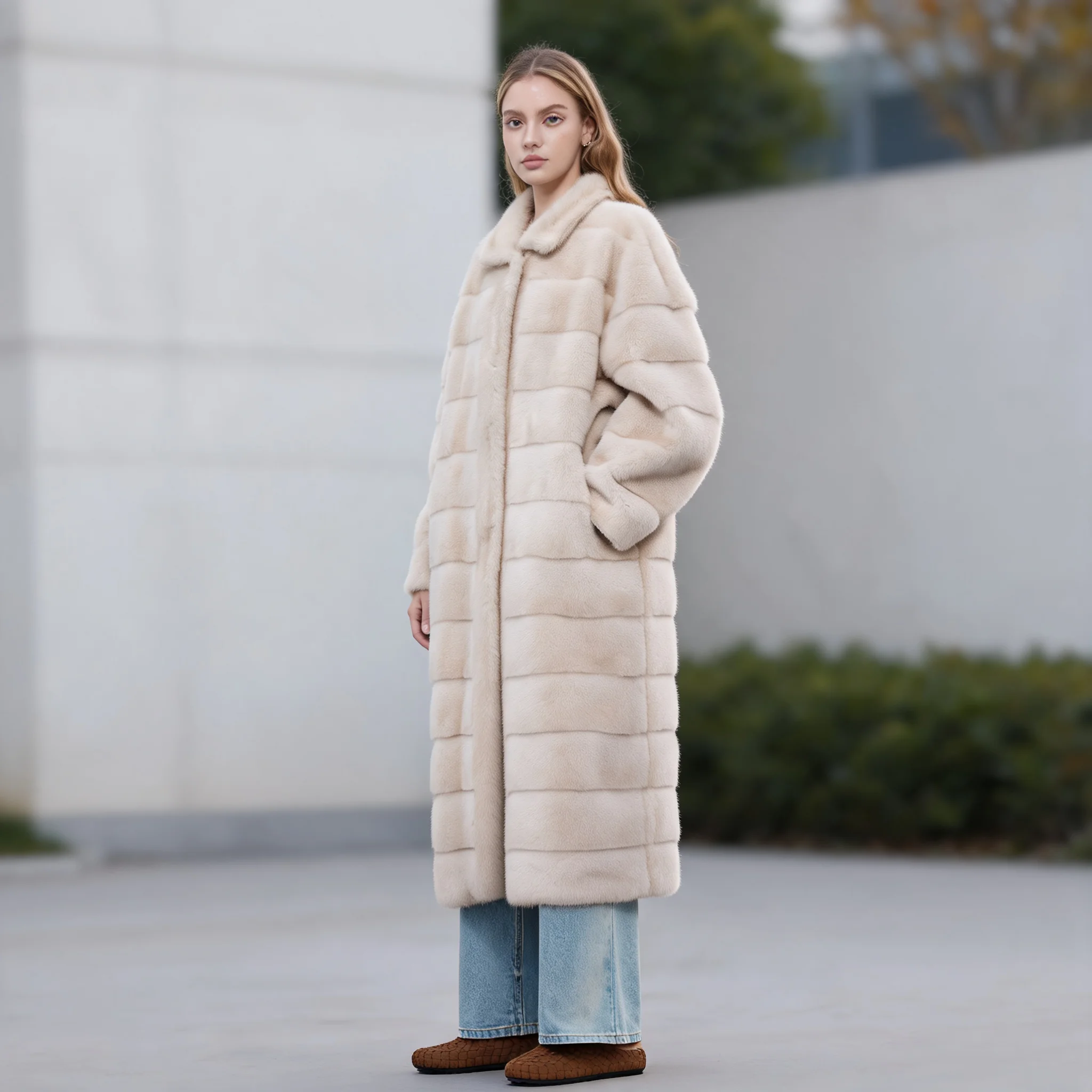 Pocket No Hood Coat Elegant Commuter with Regular Sleeve Casual Long Sleeve Extra Long Length Stand Collar Autumn Women Coat
