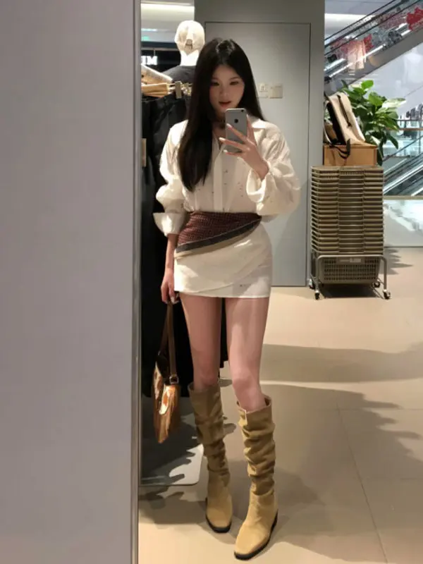 

Шикарное платье-рубашка в корейском стиле с бантом на талии, красивое, уникальное, весеннее, женское, из мягкого материала, с длинным рукавом