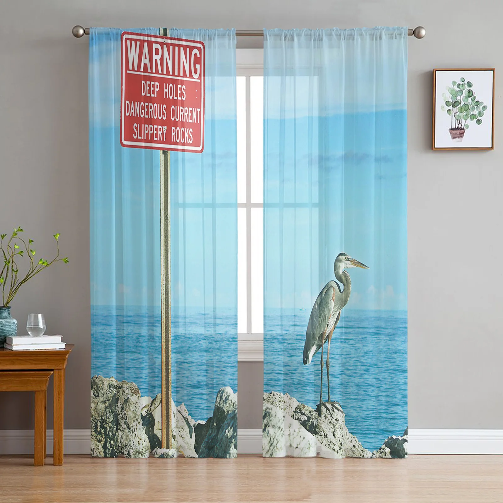 Signs Egrets Seaside Reef Tulle Sheer Curtains for Living Room Home Kitchen Decor Window Curtains Hotel Bedroom Voile Drapes