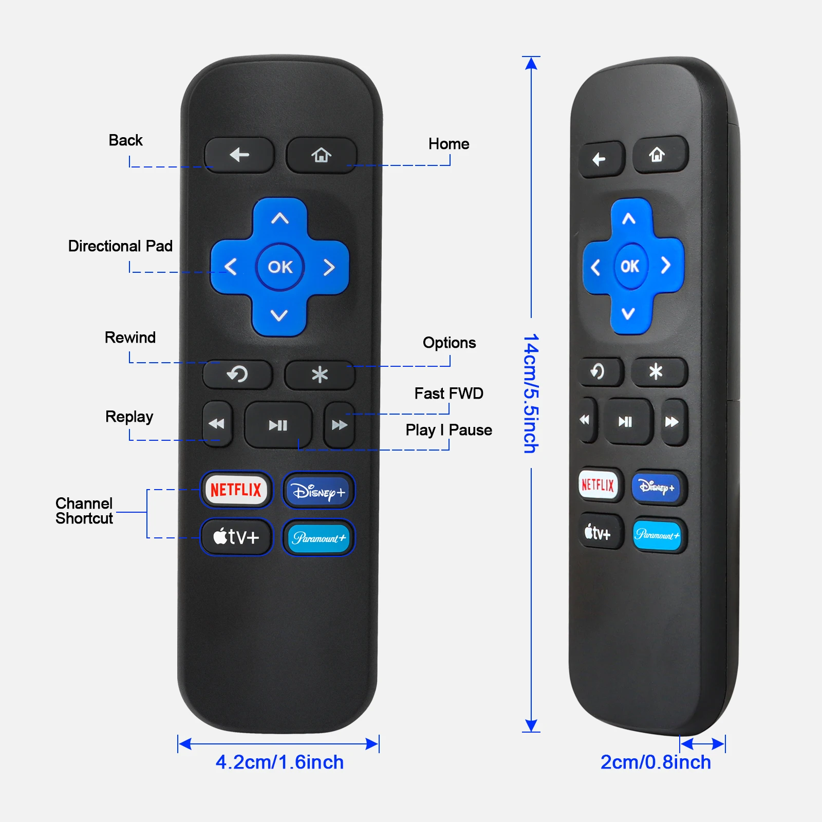 Télécommande avec bouton de raccourci, utilisation directe, contrôleur Roku Set Top Box, STB 1, 2, 3/4, Express Premiere Ultra, 1 paire