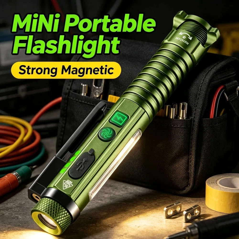 Super Bright LED Work Flashlight XPG+COB Dual‑Magnetic Design Multifunctional Pen Clip Torch for Outdoor Daily Checking