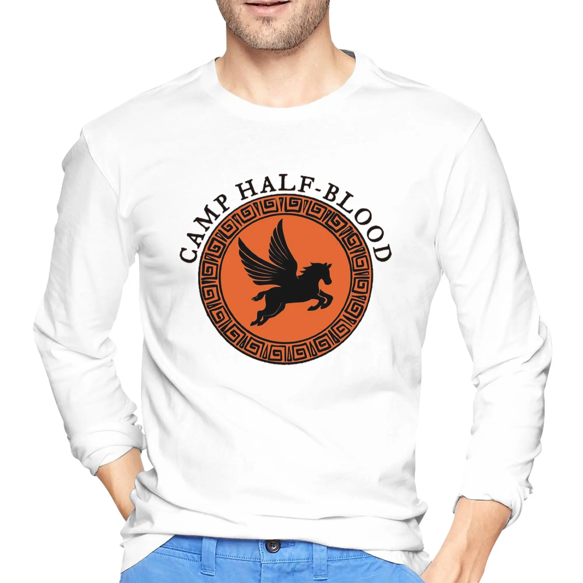 

Camp Half Blood, логотип Camp Half Blood Активная мужская футболка с длинными рукавами Модные футболки с круглым вырезом Весенние и осенние мужские топы