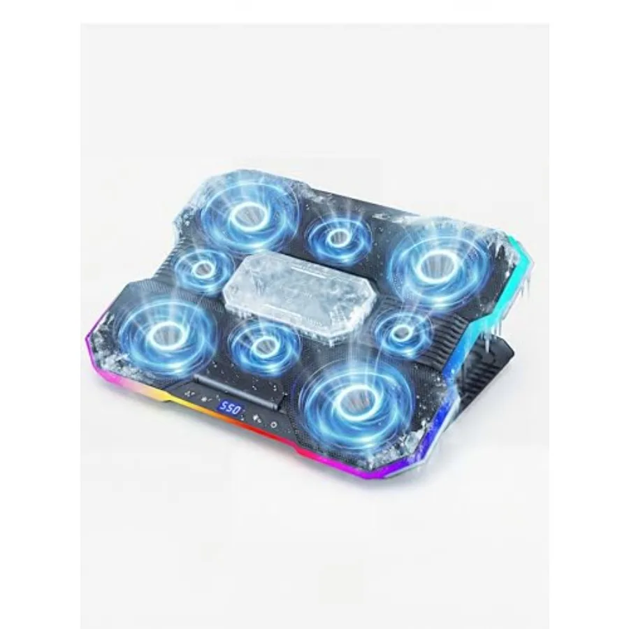 

8-Fan Laptop Cooling Pad with Thermoelectric Cooler 5-Speed Independent Control 10 RGB Lights 7-Height Adjustable Metal Panel L