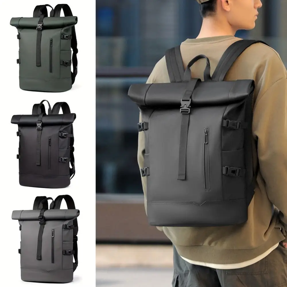 

Rolled Type Men's Backpacks Waterproof Large Capacity Laptop Backpack Nylon Solid Color Business Backpack for Men