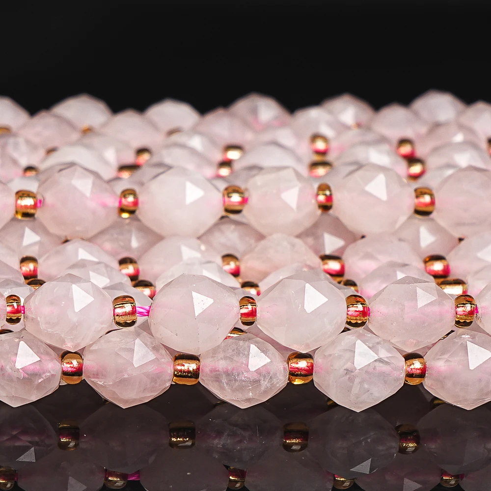 

Pink Quartz Beads Gemstones Faceted Natural Loose Beaded With Spacer Beads For Jewelry Making Charm DIY Bracelets Wholesale