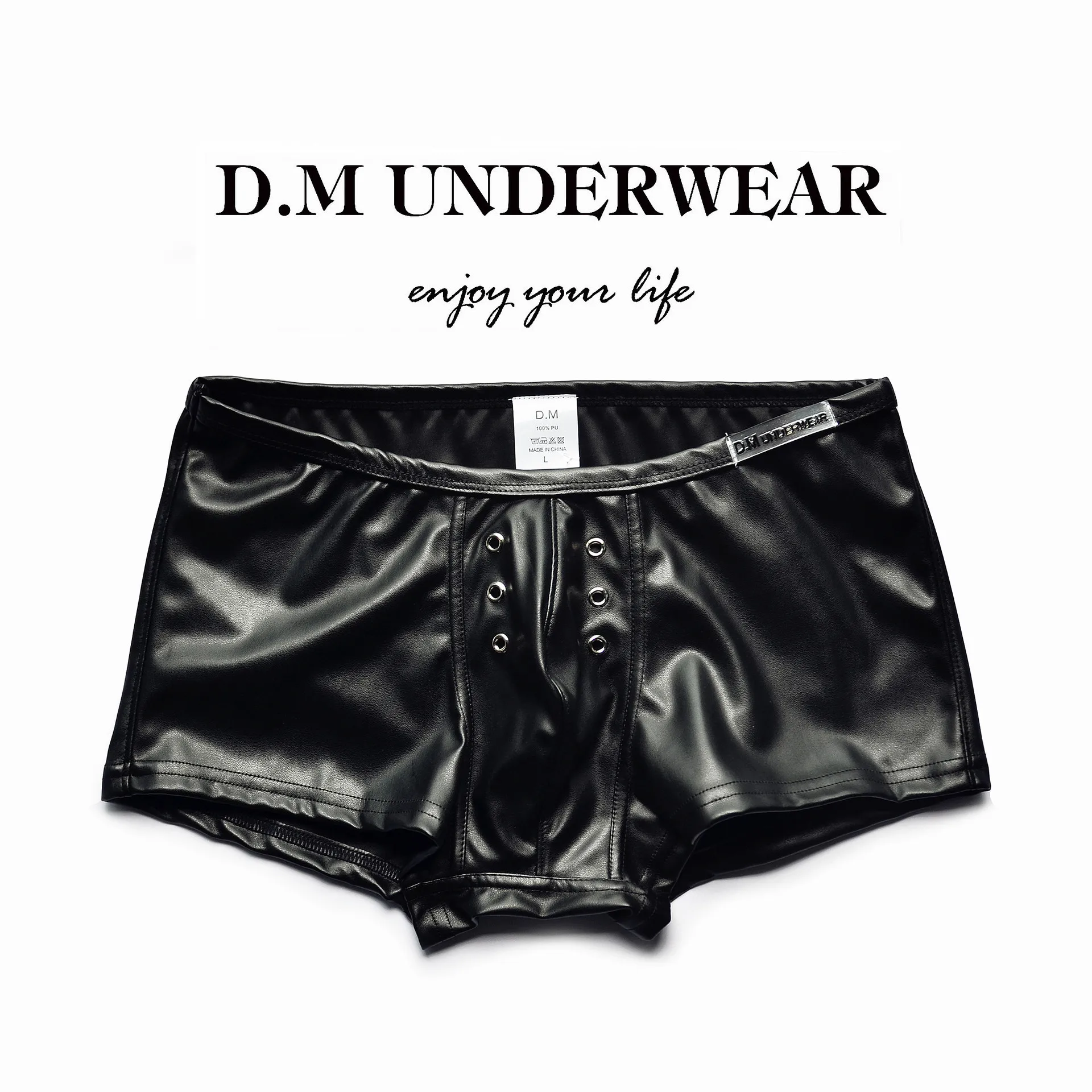 Fashion unique Original Design Men's Underwear Low Waist Sexy PU Boxers Leather Boxers Stage Performance