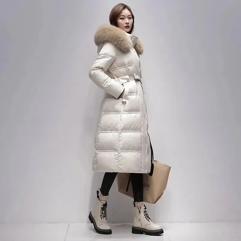 Winter Long Down Jacket For women 2024 New Thicken Fashion Fox fur collar Hooded Puffer Coat Female Hooded Warm Parka Overcoat