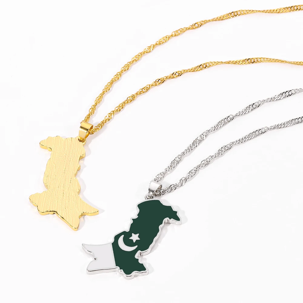 Pakistan Map National Flag Pendant Necklace For Women Men Fashion Map Ethnic Choker Necklaces Jewelry Gift For Pakistani Friends