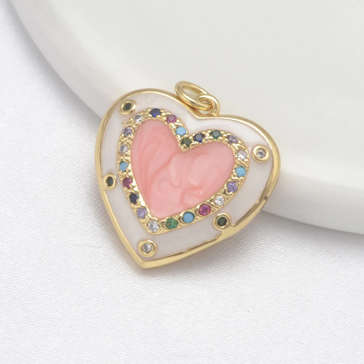 10Pcs Heart Pendant for Handmade DIY Earring Jewelry Making Supplies Inlay Zircon Pearl Hollow Accessories Brass Material Charms