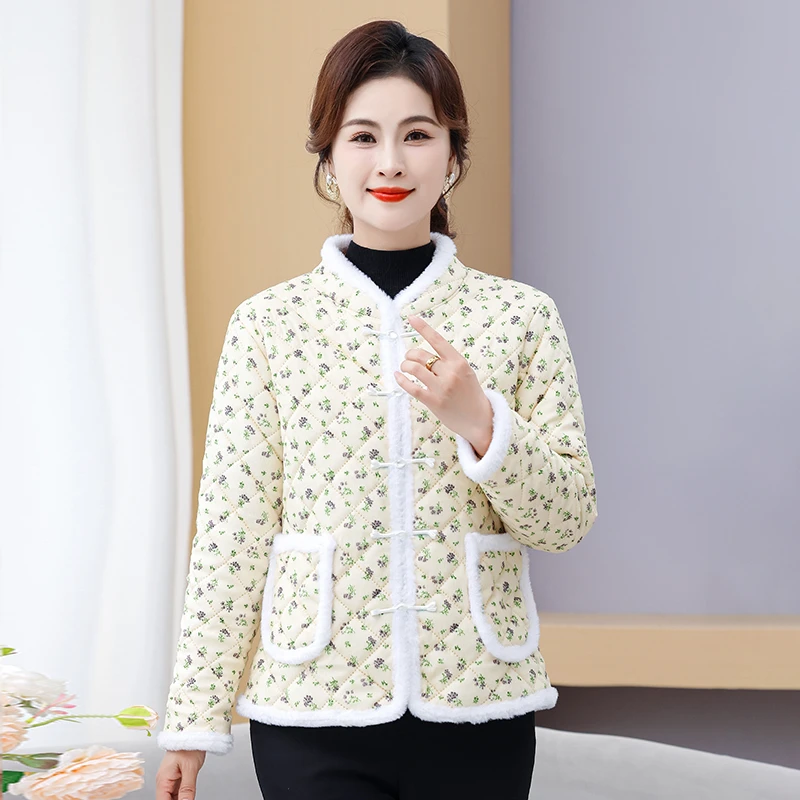 

Warm Fce Lined Casual Loose Floral Cotton Jaet for Middle Aged And ly Women Autumn Winter Mom Clothes Sle