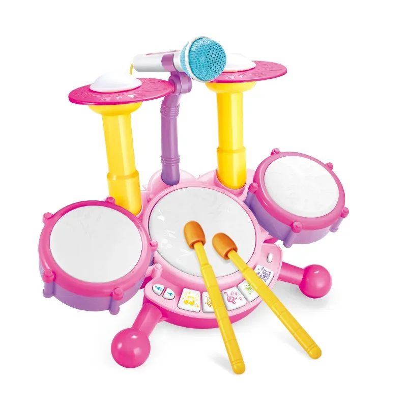 Ensemble de batterie de Jazz pour enfants, créatif avec lumière et musique, instruments éducatifs précoces pour bébés de 1 à 3 ans, jouets pour tout-petits, Microphone pour filles