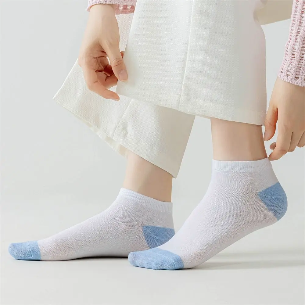

10Pairs Soft Patchwork Women Ankle Tube Socks Non-slip Breathable Summer Boat Socks Short Sweat-Absorbing Invisible Socks Sports