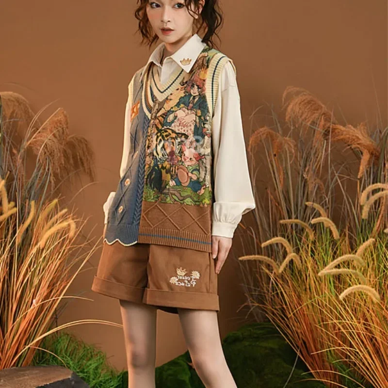 

Autumn Vintage Knit Vest Women V-neck Harajuku Patchwork Aesthetic Knit Waistcoat Kawaii Sleeveless Jacket Y2k Tops Jumper Vests