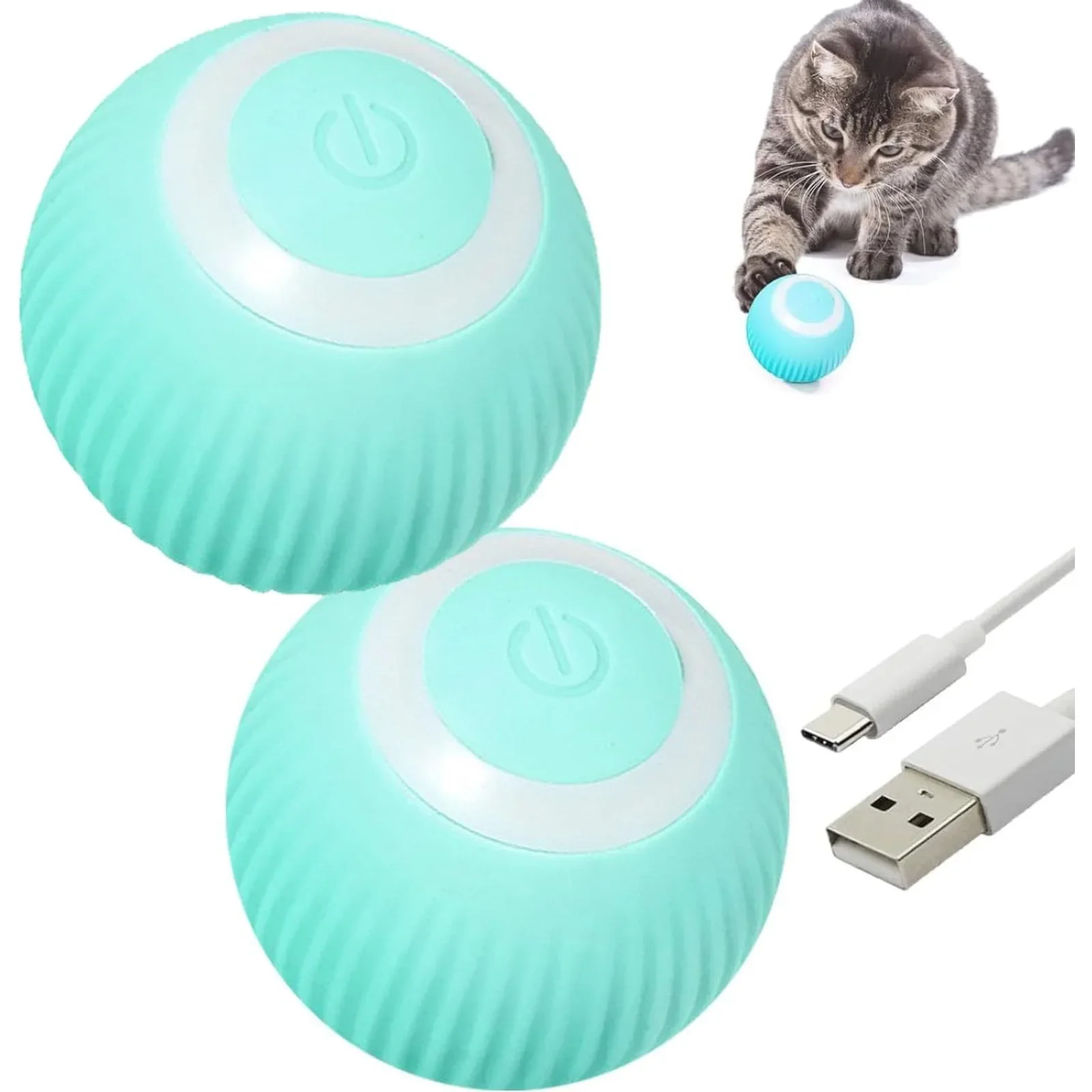 

Interactive cat toy ball, intelligent automatic rolling toy cat ball, anti-bite USB cat educational toy with light, 2 blue balls