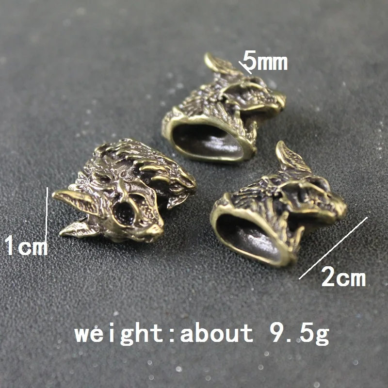 Tyrannosaurus rex Warcraft Dragon Head Brass Knife Bead EDC DIY Paracord Pendant Jewelry Accessories Umbrella Rope Keychain