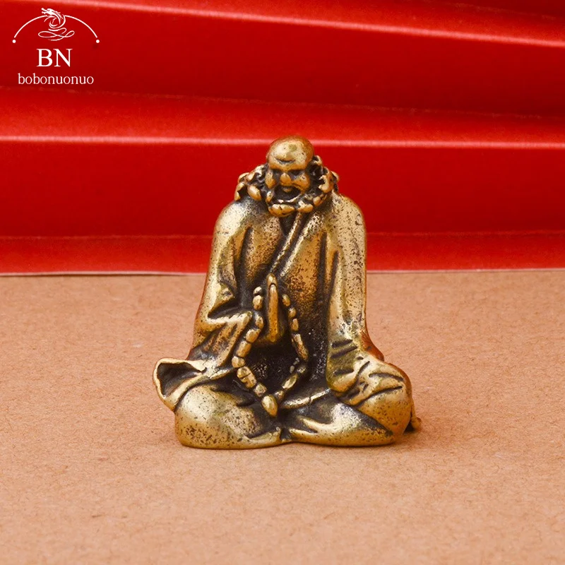 Retro Brass Sitting Bodhidharma Buddha Statue Desk Ornaments Metal Copper Dharma Figurines Miniatures Home Decorations Accessory