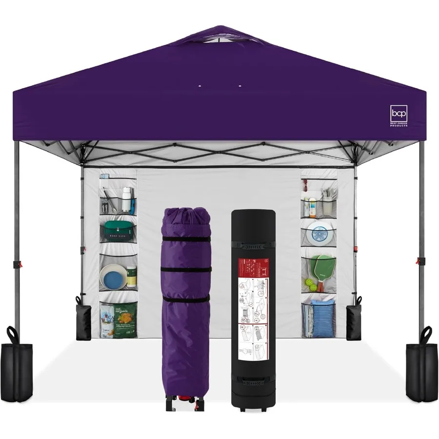 

10x10ft Easy Pop Up Canopy with Side Walls and 10 Storage Pockets Portable Carrying Case 1-Button Quick Setup Includes 4 Weight