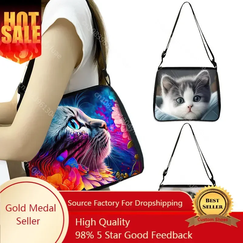 

Cute Cat Print Shoulder Felinae/Siamese Cat Women Handbag Kitten Key Card Phone Holder Money Crossbody Bag Messenger Bag