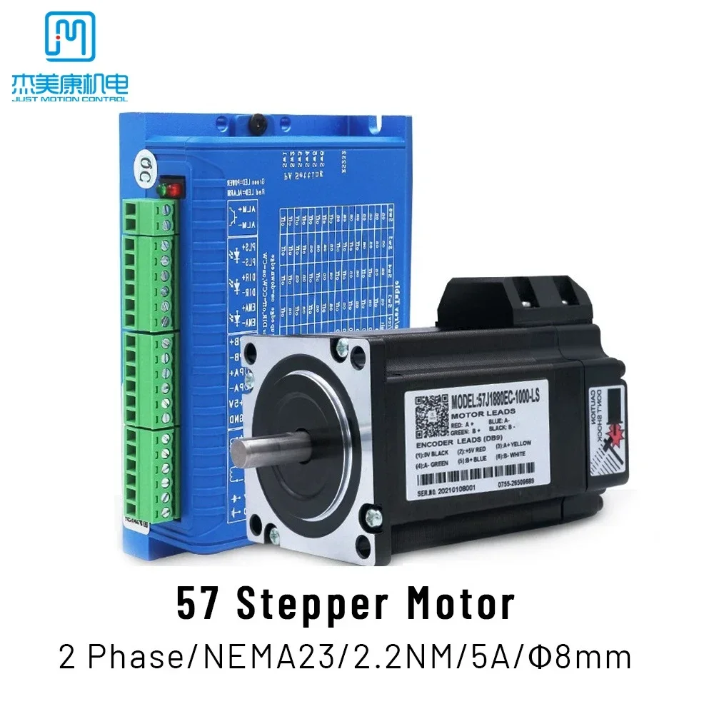 JMC Nema 23 2.2N.m 285Oz-in Closed Loop Stepper Motor & Drive Shaft 8mm 4 Wires Servo for CNC Machine 57J1880EC-1000-LS+2HSS57