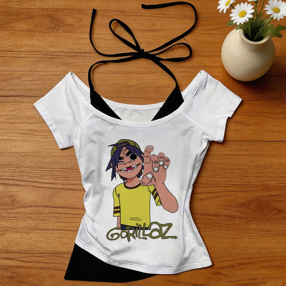 Gorillaz crop top girl baddie vintage jojifuku harajuku korean fashion t shirt cheap grunge gothic manga clearance sales