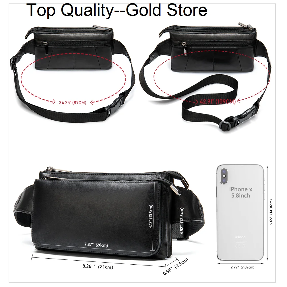 Men's Waist Bag Genuine Leather For Male Fanny Pack Designer Luxury Brand Belt Chest/hip s Sling 8940