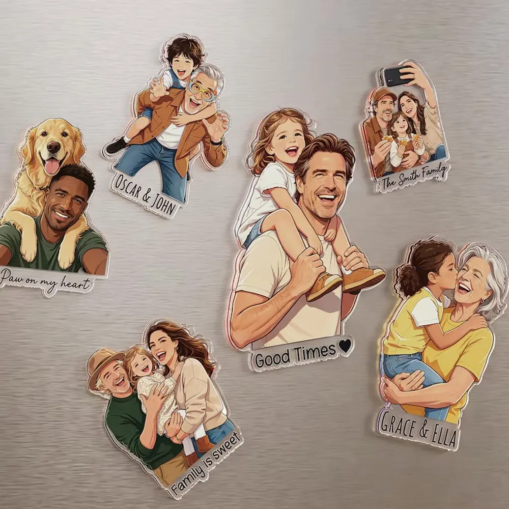 Custom Portrait Acrylic Fridge Magnet Personalized Best Friends Illustration Refrigerator Magnet, Kitchen Home Decoration.