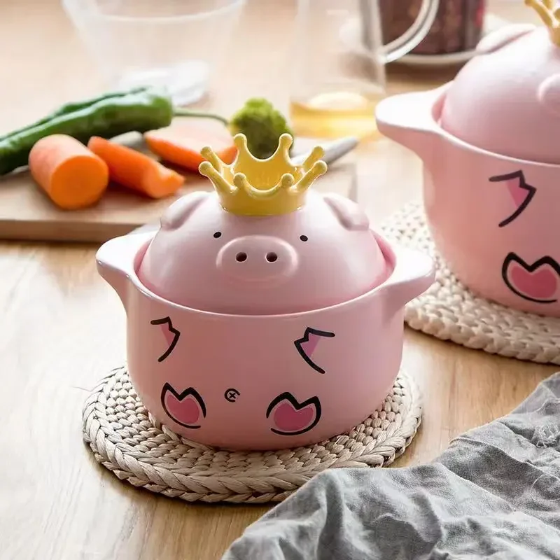 Pig Casserole Stew Pot Porridge Household Open Fire Soup Pot Old-Fashioned Kitchen Ceramic Tableware Porcelain Bowl Cooking Pot