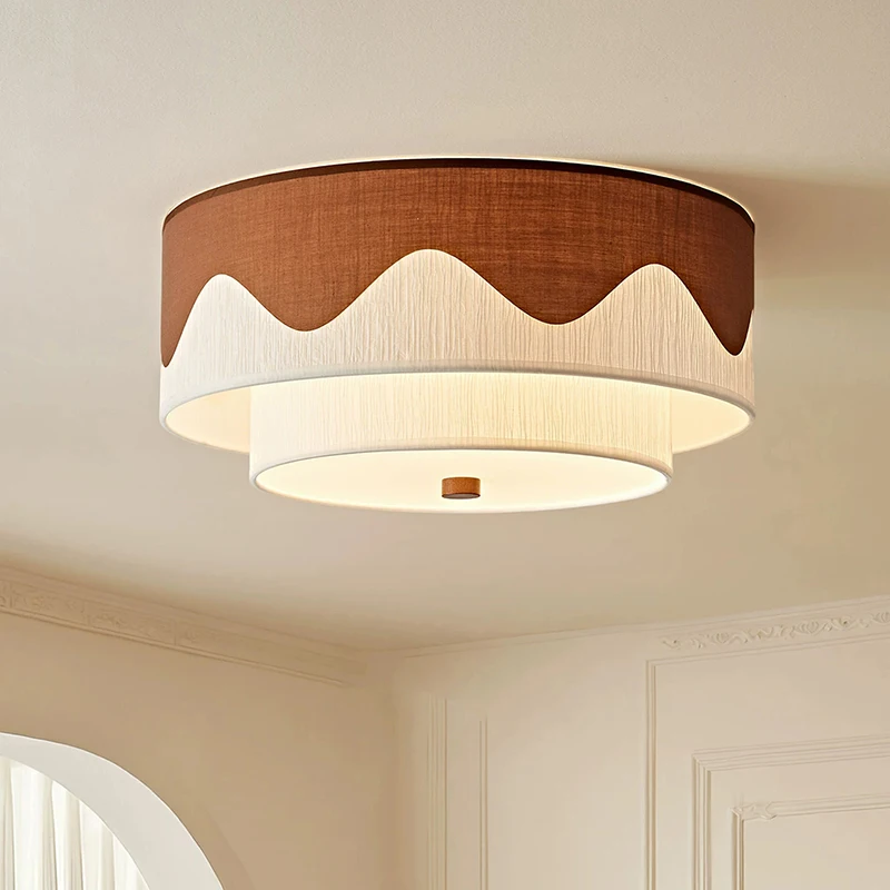 Semi Flush Mount Fabric Ceiling Light LED Round Ceiling Lamp Living Restaurant Indoor Lighting Decor Home Lamp Lustre Fixtures