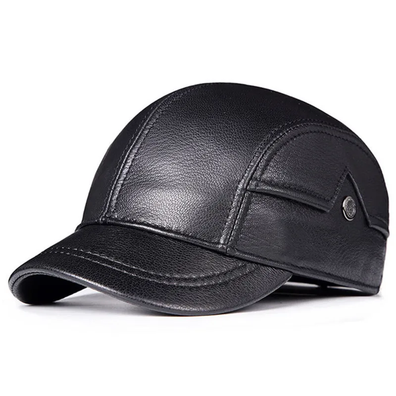 Autumn Winter Sheepskin Leather Baseball Caps For Men Cold-proof Warm Leather Cap Party Hats Men's Cap casquette gorras 모자 кепка