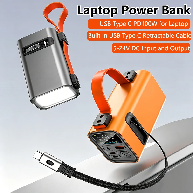 Power Bank 30000mAh Retractable USB C Cable PD 100W Fast Charging Powerbank for Laptop iPhone 17 Samsung Xiaomi External Battery view 2