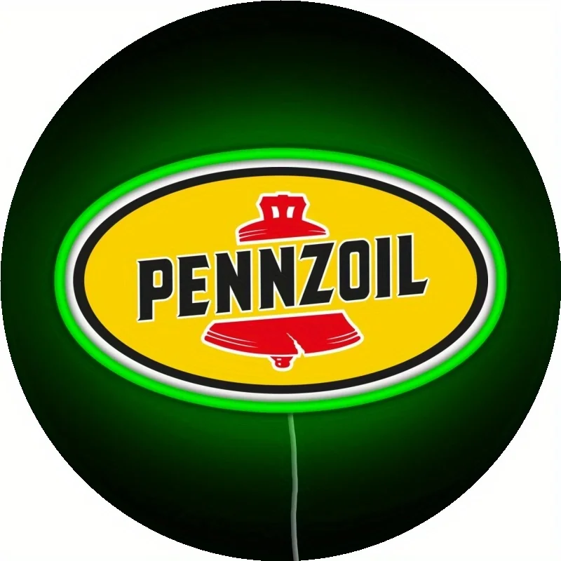 Pennzoil Vintage Neon Wall Sign - 1024x1024 Aluminum Neon Light, Green & Yellow, Classic Oil Can & Boots Design, Perfect for Bed