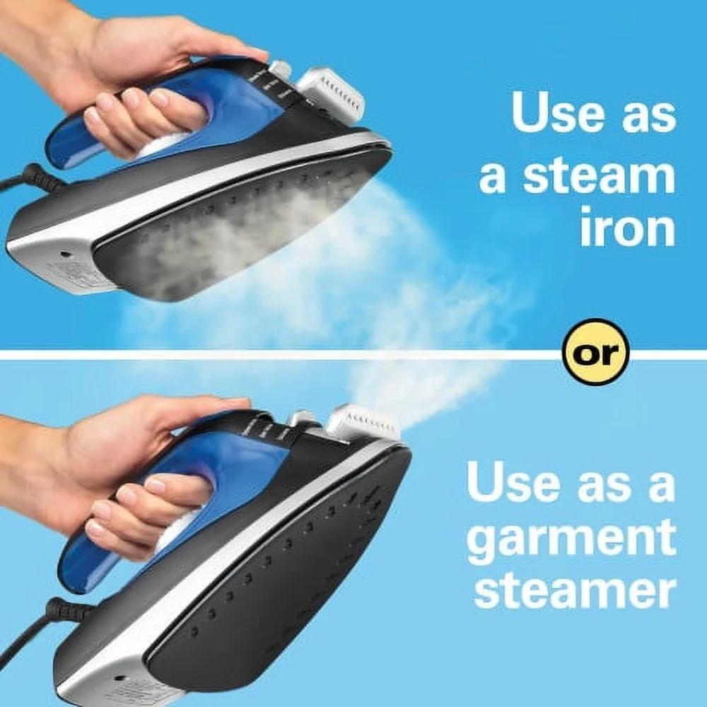 2 in 1 Iron Steamer Compact Lightweight Nonstick Soleplate Easy Slide Lever 1200W with Wide Nozzle Quick Wrinkle Removal