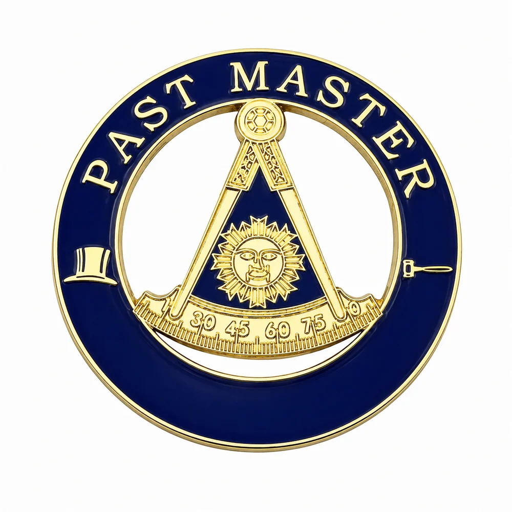 Past Master Masonic Car Emblem 3D Metal Freemason Badge Blue Gold Auto Rear Trunk Decal Vehicle Exterior Decoration