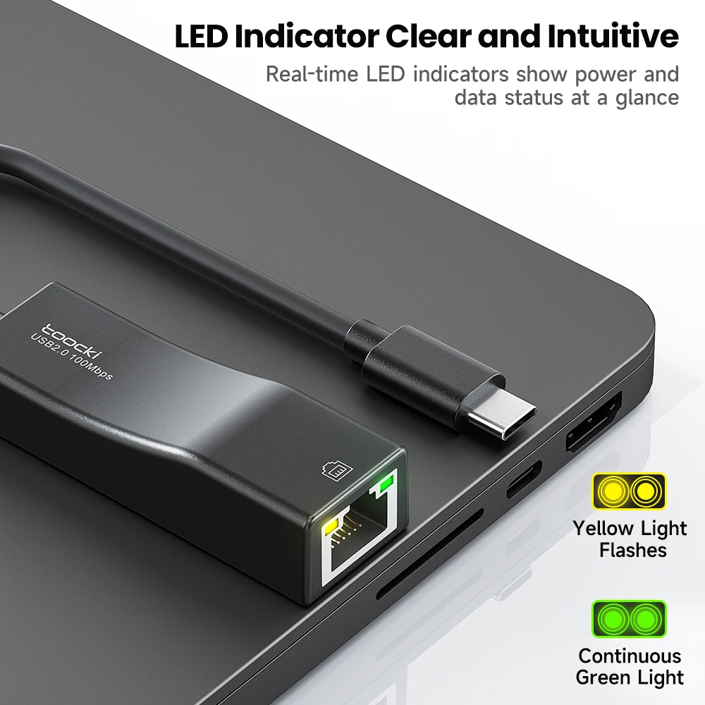 Toocki USB A إلى RJ45 Lan بطاقة الشبكة 100Mbps سائق مؤشر LED مجاني نوع C محول إيثرنت سلكي لنظام التشغيل Win 11/10 Mac iPad OS