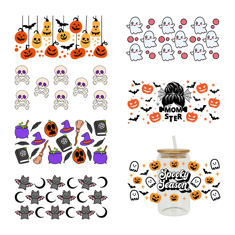 UV DTF Transfers Stickers, 16oz Cup Wraps, Halloween Ghost Jack o 'Lantern Printed for DIY Glass Ceramic Metal Leather Etc D1036