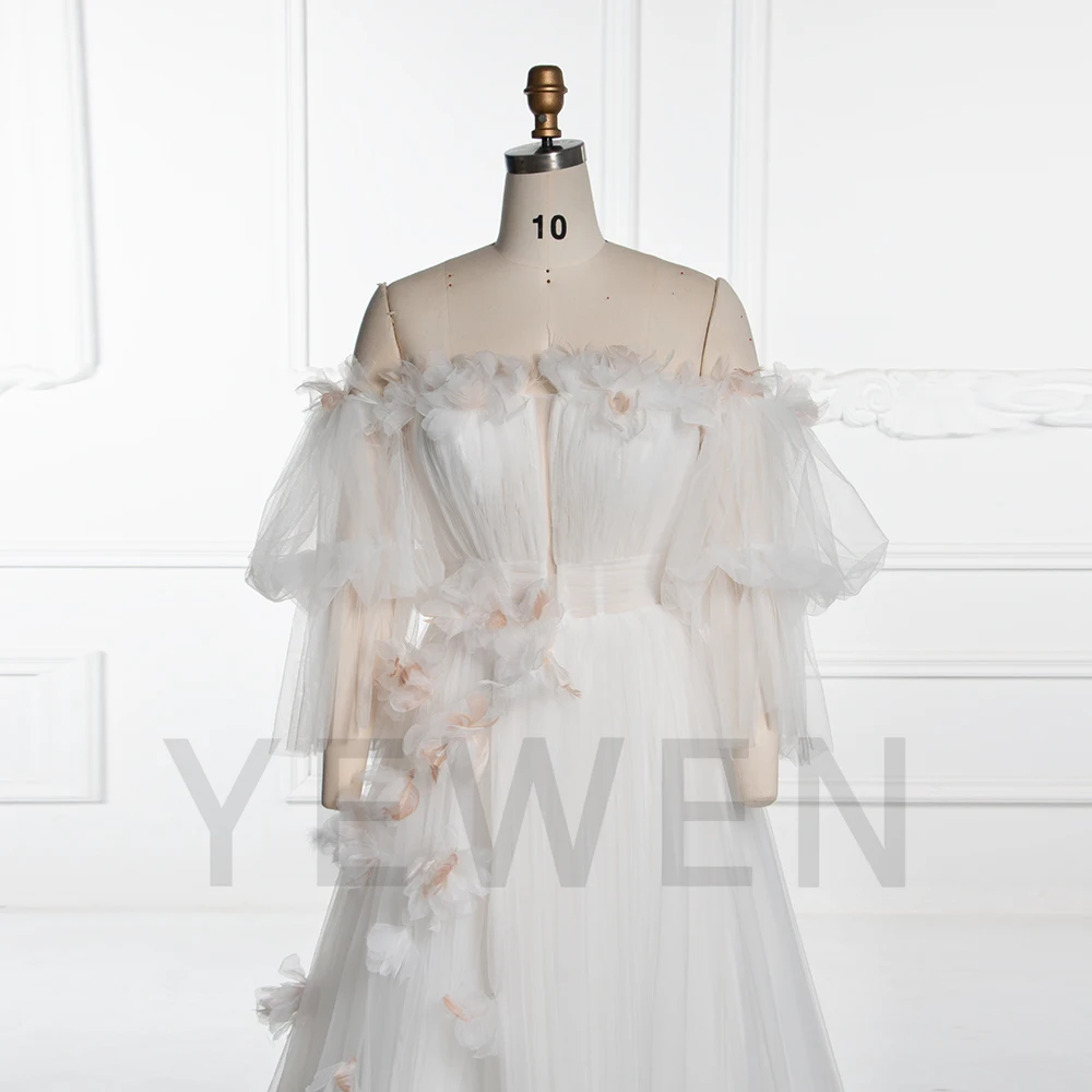 A ラインチュールドレス写真撮影用繊細な 3D 花柄誕生日ドレスブライダルドレス YW250052