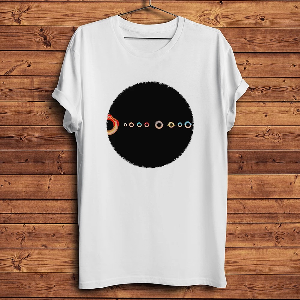 Doughnut Donuts Solar System,Planets Record Funny Geek T Shirt,Men Casual Unisex Streetwear Tshirt, No-sticker Breathable Print
