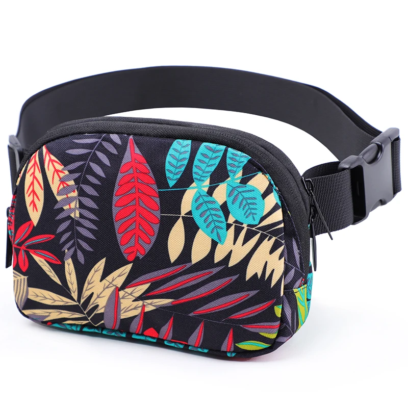 TINYAT Women's Leaf Print Waist Bag Multiple Pockets High Capacity Waterproof Crossbody Bag Cycling Travel Leisure Chest Bag