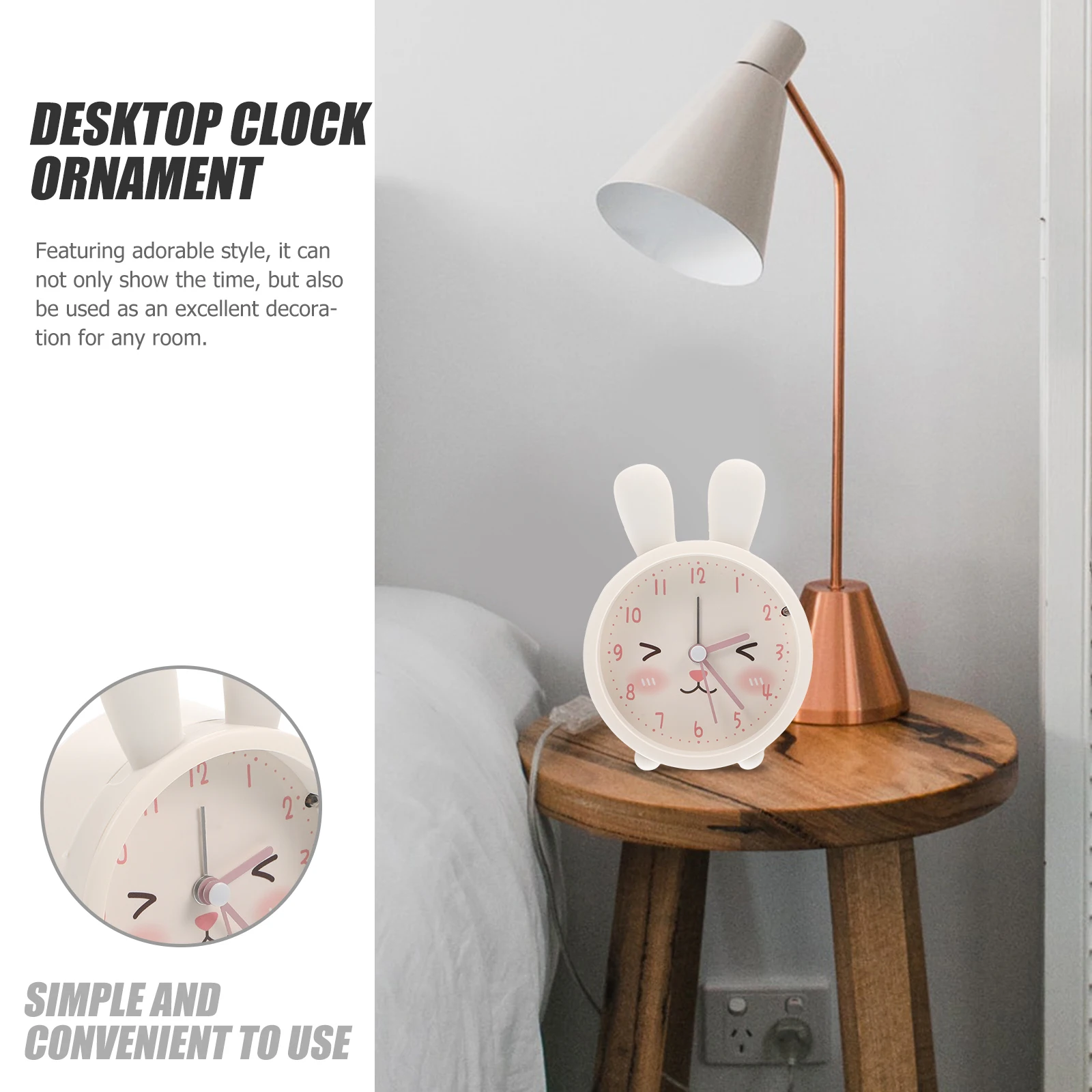 

Cartoon Rabbit Alarm Cute Small Bedroom Gadgets Travel Clocks Kids Ear Timer Home Office Decorative Table Clock
