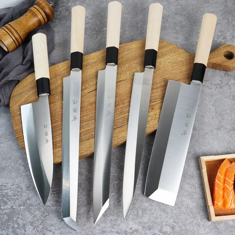 Japanese Knife Set Chef\'s Fish Filleting Knife Sashimi Sushi Slicing Knife Maple Handle Utility Paring Cooking Tools