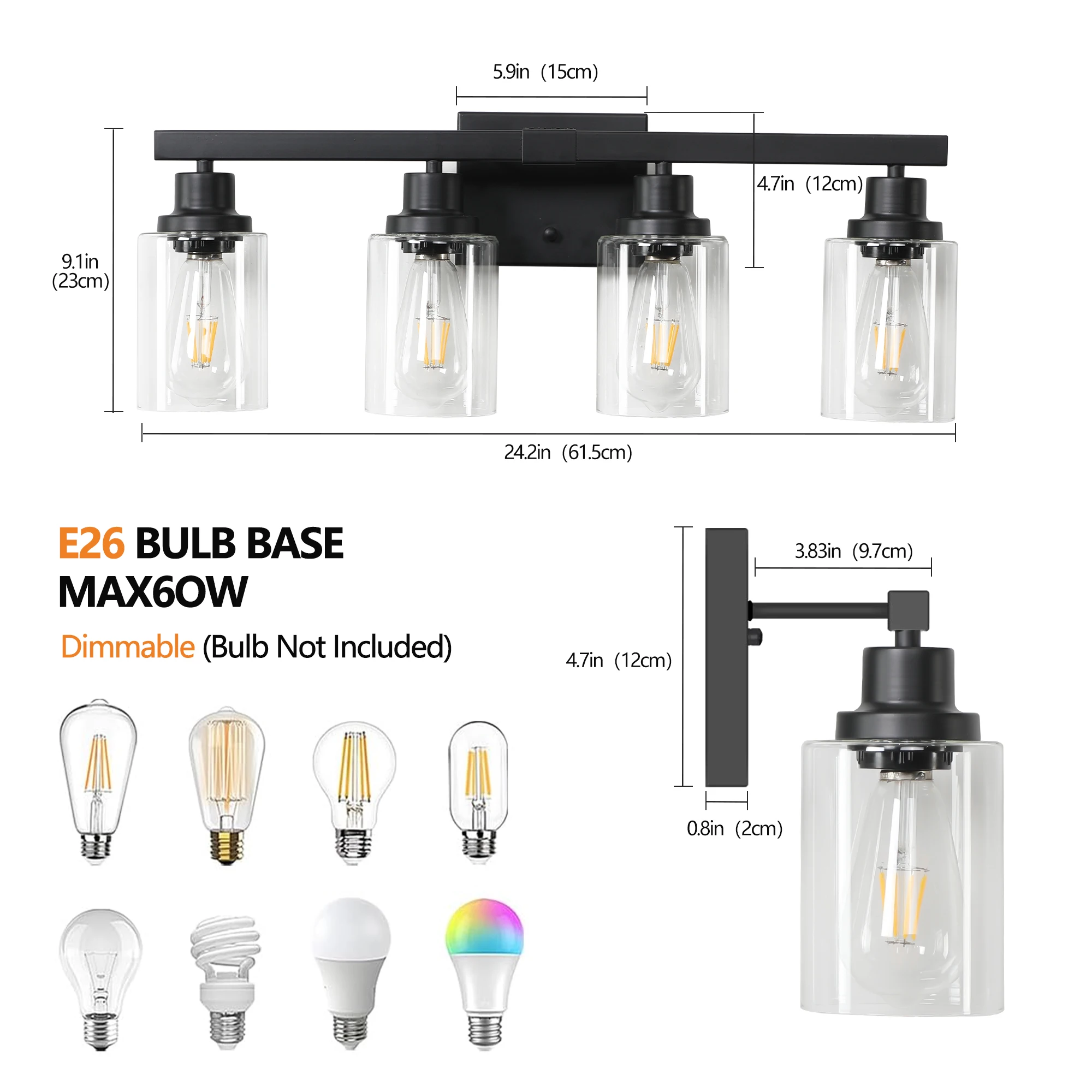 4-Lights Farmhouse Vanity Lights Fixture Rustic Bathroom Light Fixture Bathroom Sconce (Without Bulbs)