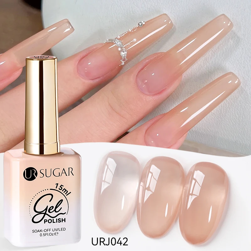 UR SUGAR 15 ml Jelly Nude Gel Nagellack Hellrosa Durchscheinende Farbe Soak Off UV LED Gel Lack Nail Art DIY Mode Maniküre