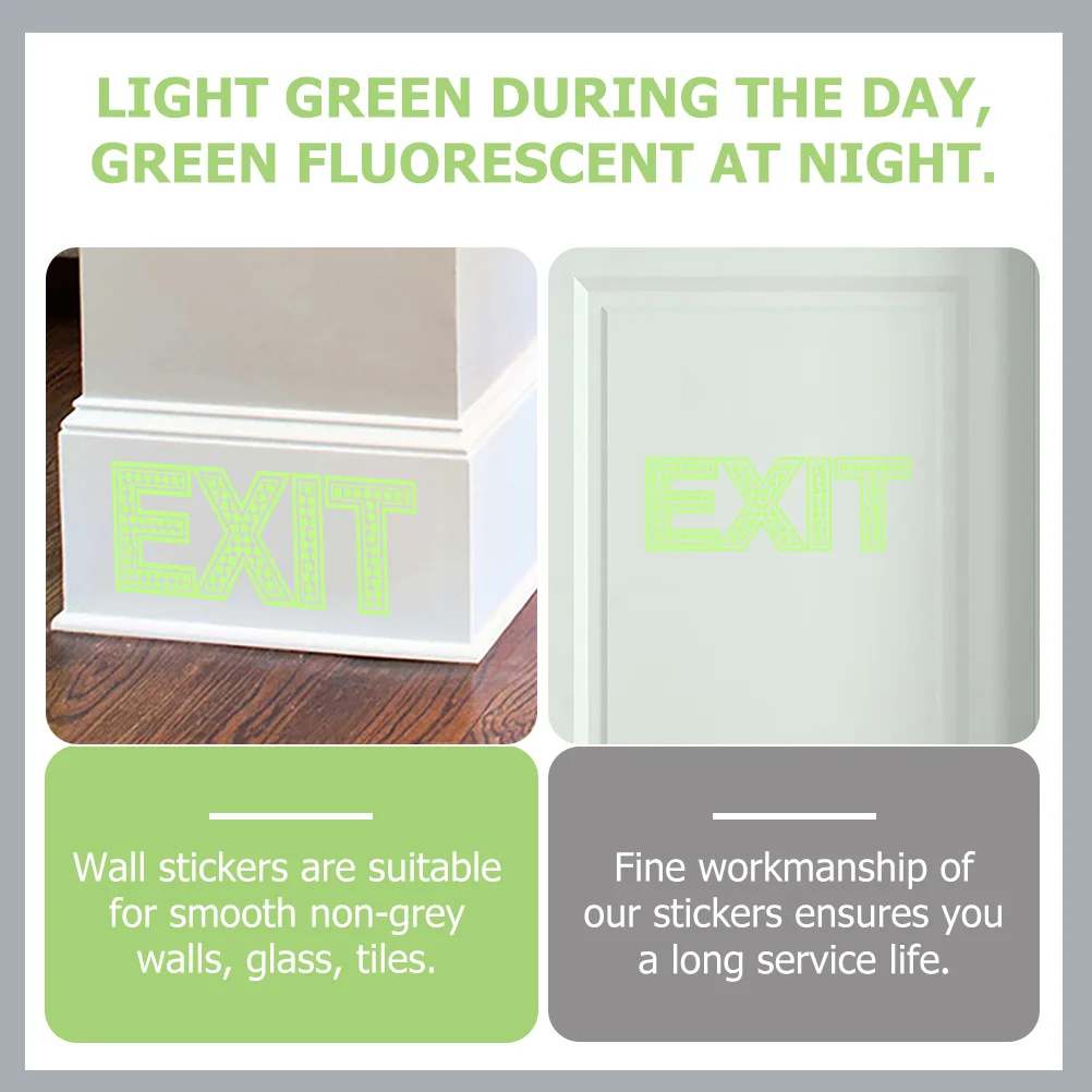 

3Pcs Exit Signs Photoluminescent Glow in The Dark Stickers Day Night Fluorescent Wall Decals Smooth Surface Safety Direction