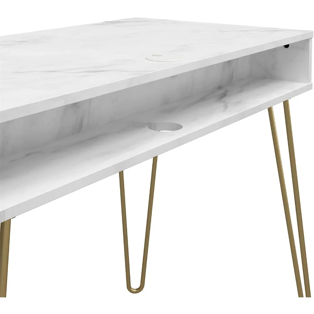 Computer Desk with Storage, White Faux Marble,FUNCTIONALITY AT ITS BEST,ORGANIZED AND CLUTTER-FREE
