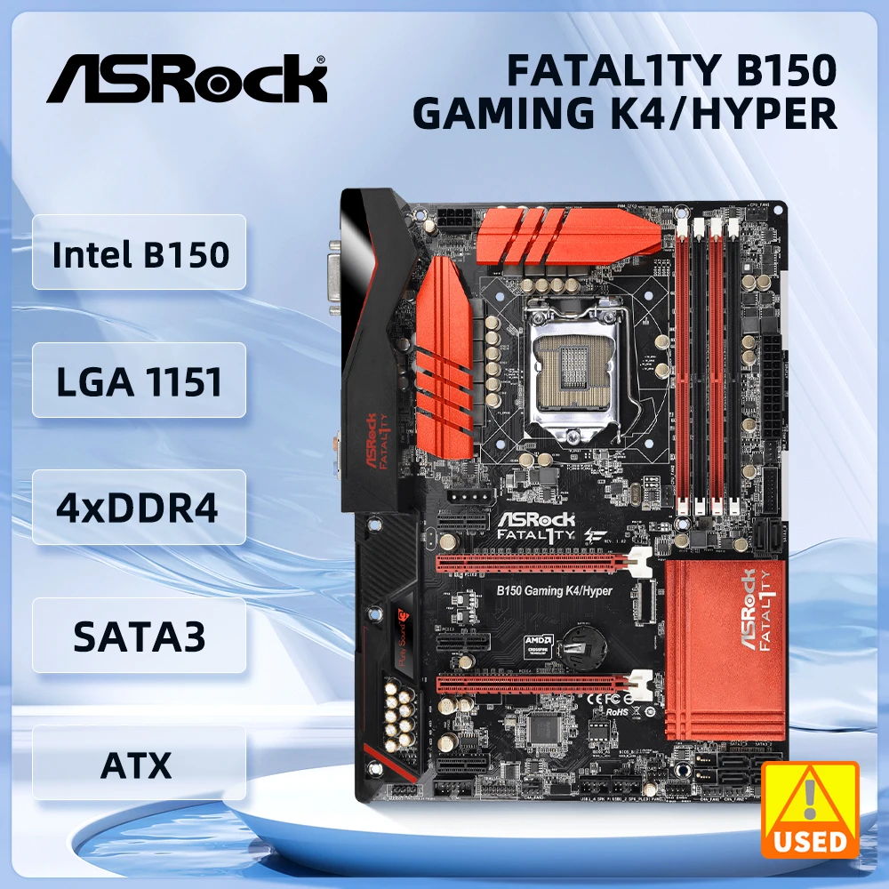 ASRock Fatal1ty B150 게임용 K4/하이퍼 마더보드, 인텔 B150 LGA 1151 지지대 6600 6300 7400 6500 7500 7700 G4500 CPU ATX 