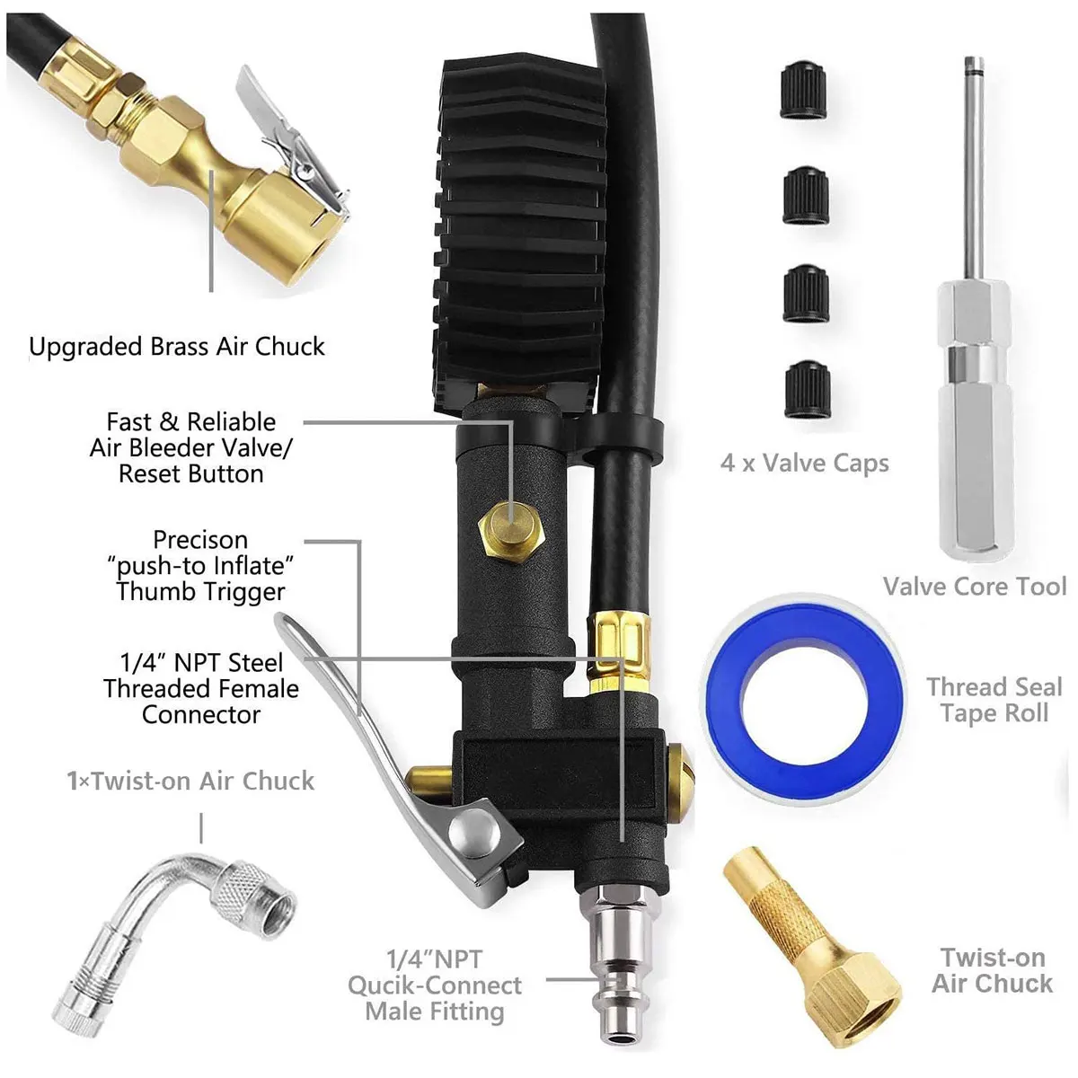 Car Tire Pressure Gauge 3-200 PSI Pressure Dial Gauge LED Backlit Air Compressor Auto Truck Inflator Pump Tire Repair Tools