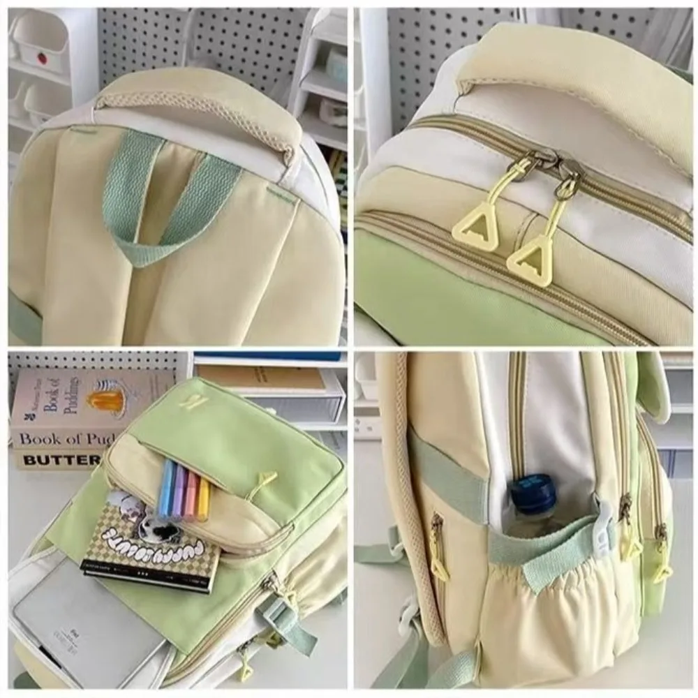 Contrast Color Shoulder Backpack Large Capacity Nylon Travel Laptop Rucksack Multi-pockets Wear-resistant Student School Bag