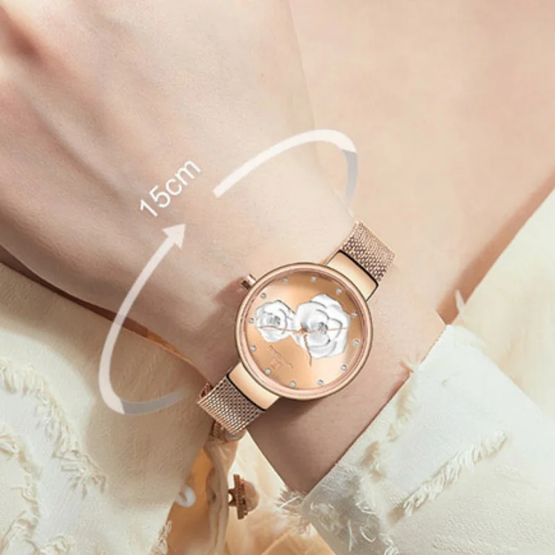 Reloj de Cuarzo NAVIFORCE para Mujer, Malla de Acero, Resistente al Agua, con Diseño Floral, Elegante y Lujoso, Reloj de Pulsera para Dama, Reloj Mujer NF5013